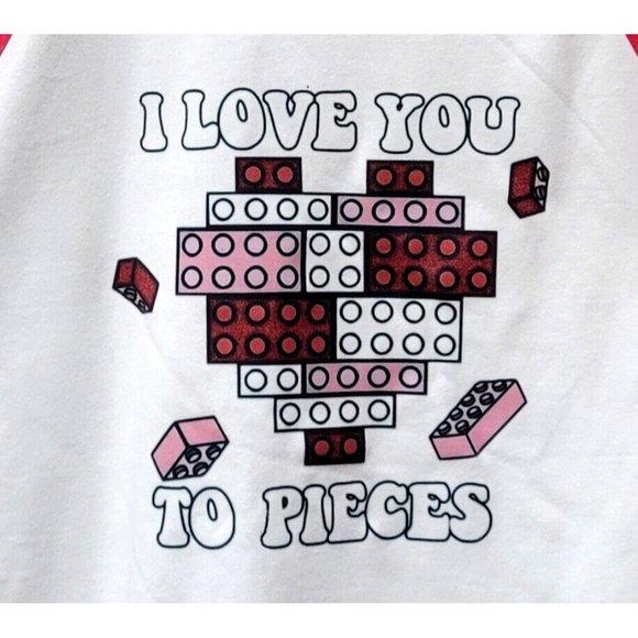 I LOVE YOU TO PIECES Youth Large 10/12 Red 3/4 Raglan Sleeve Valentine's Day Tee - Picture 2 of 6